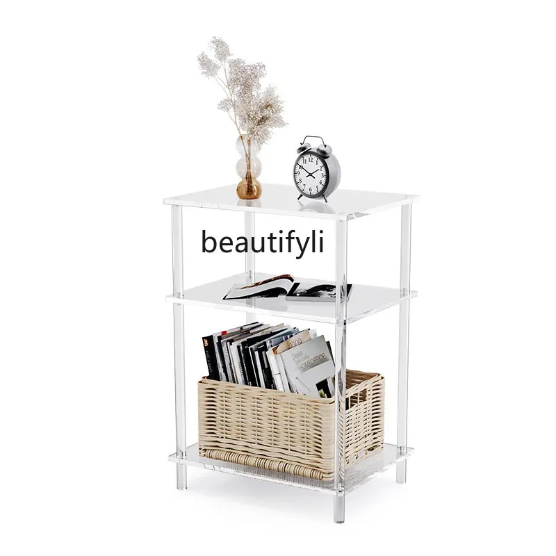

Acrylic Creative Transparent Sofa Side Table Small Coffee Table Modern Simple Bedside Table Storage Rack Multi-Layer Small Floor
