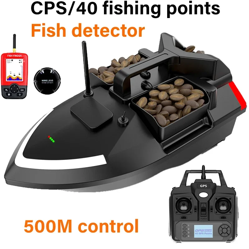 GPS 500 m RC Boat 40 fishing points Bait Boat 3 Hopper Load-bearing 2KG  Intelligent Automatic Return Night Light Fishing Boat