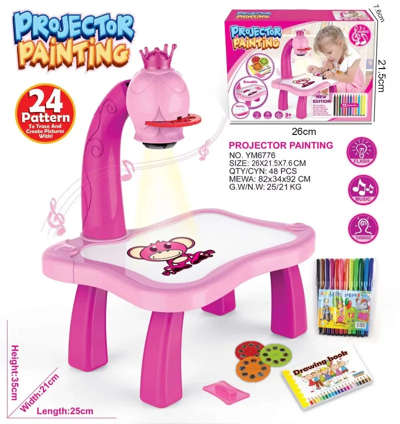 Children Painting Board Desk Led Projector Art Drawing Learning Table Educational Toys Kids Drawing Projector Toy