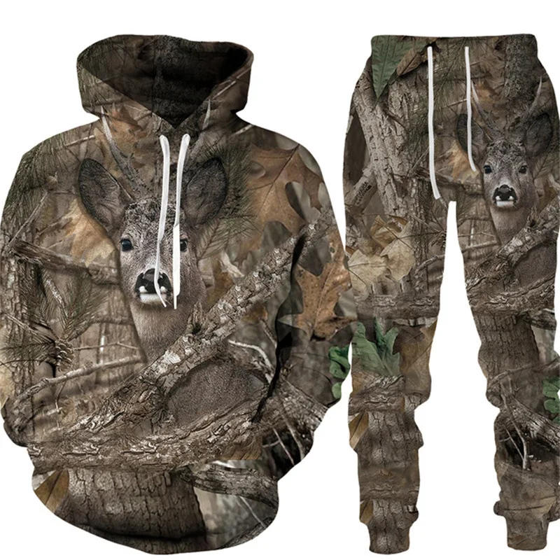 New Camouflage Wild Boar Hunting Men's hoodies Pants Suit 3D Printed Men Women Tracksuit Outfits Casual Men's Clothing 2pcs Sets