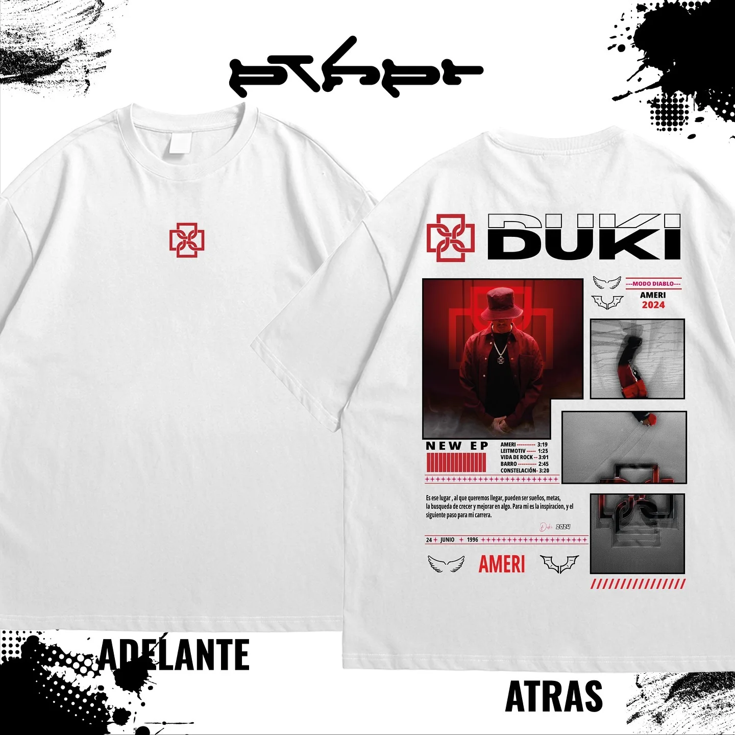 Rapper Duki Antes De Ameri 그래픽 T 셔츠 남성 패션 T 셔츠 남성 여성 힙합 오버 사이즈 T 셔츠 streetwear