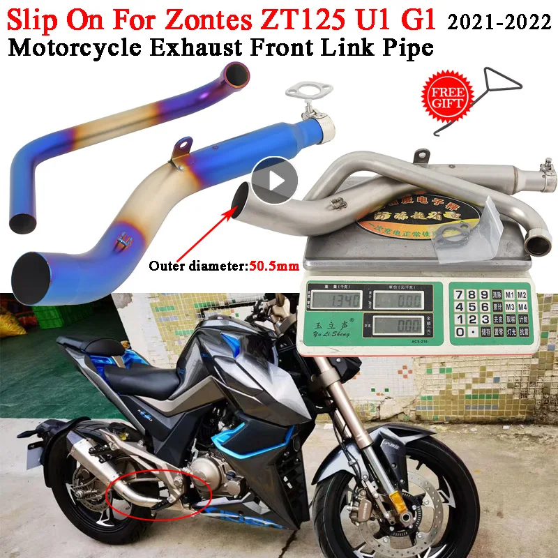 

Slip-On For Zontes ZT125 U1 zt125 G1 2021 - 2022 Motorcycle Exhaust Escape Moto System Modify Front Link Pipe 51mm With Catalyst