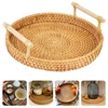 Handwoven Rattan Storage Tray Dinner Serving Tray With Handle Fruit Cake Wicker Basket Breakfast Bread Food Plate 2