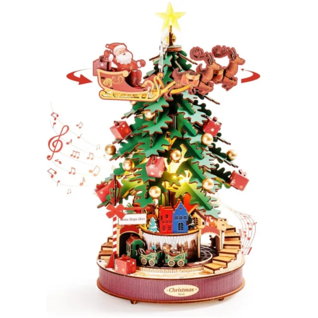 Robotime 3D Wooden Puzzles Music Box Christmas Melody Tree Wooden Model Kits for Adults to Build Best Gifts for Adults and Kids