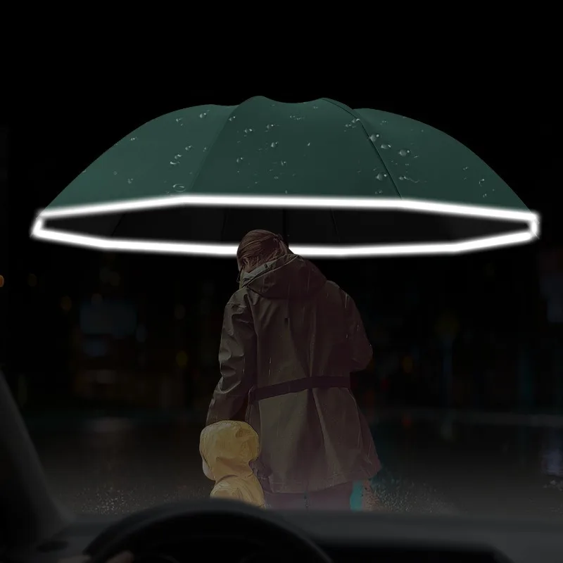10K Double Bones Reverse Fully-Automatic Umbrella Men Women Large Windproof Reflective Stripe Umbrella Sunny and Rainy