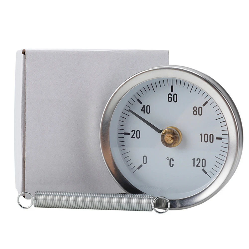 Grill Thermometer 1PC 0-120℃ Pipeline Thermometer 6.3*6.3*1cm Stainless Steel Clamp-On Tube Spring Thermometer For Home Industrial Fireplace Stove