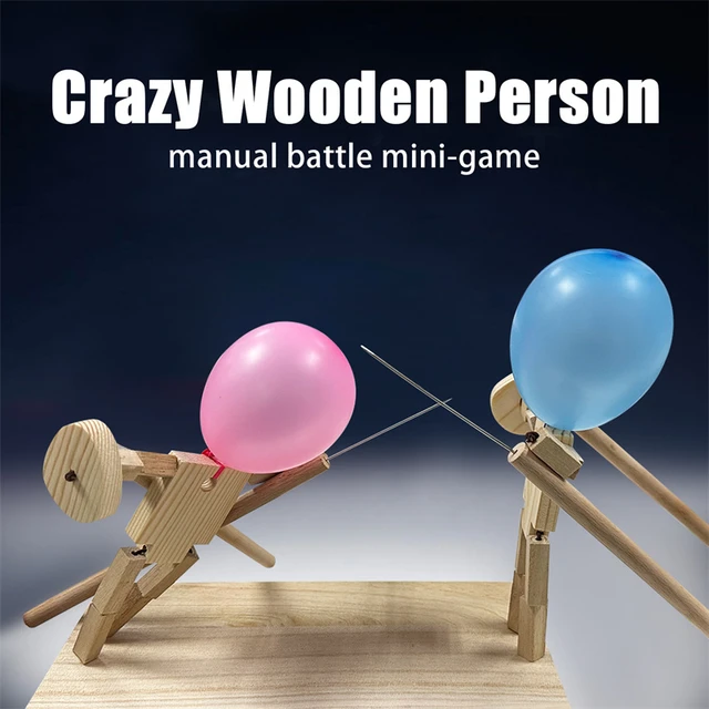 Handmade Wooden Fencing Puppets, Wooden Bots Battle Game For 2 Players  Whack A Balloon Party Games