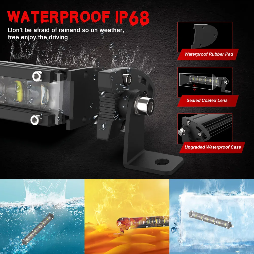 6D Ultra Strip LED Light Bar – 8"/14"/20" Inch Driving & Fog Lamp | High-Intensity 4x4 Off-Road Work Light for Motorcycle, SUV, ATV, UTV, Tractor 2