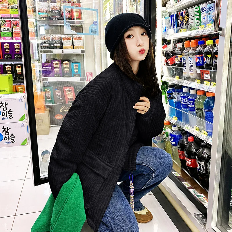 Corduroy Down Cotton Jacket Women Winter New Students Korean Loose Cotton Padded Jacket Short Coats Pocket Winter Clothes