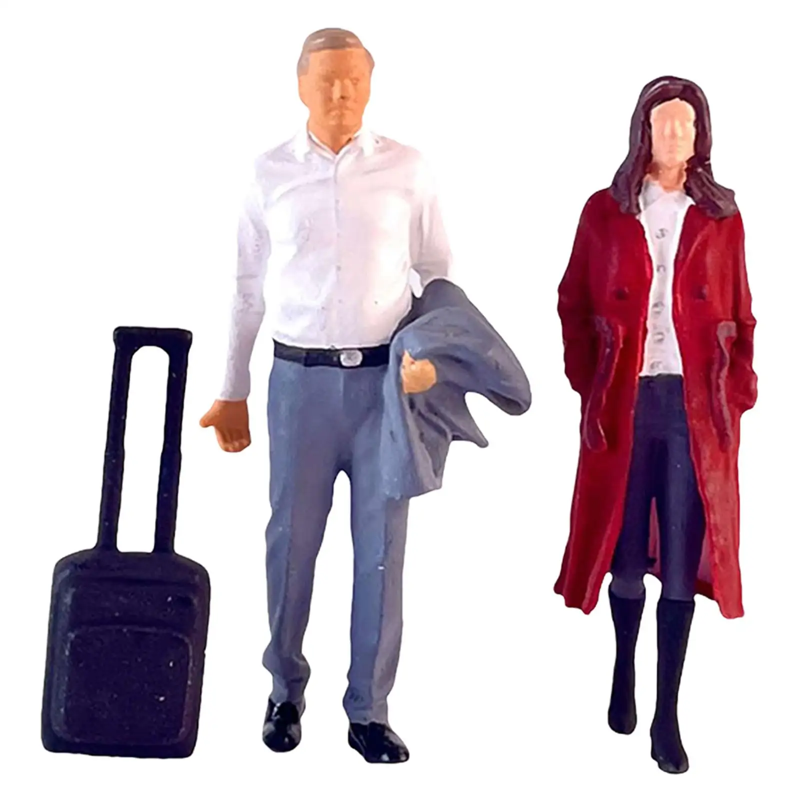 2Pcs 1/64 Women and Men Figures with Suitcase Model Sand Table Layout Decoration Collections S Gauge Resin Figurines Decor