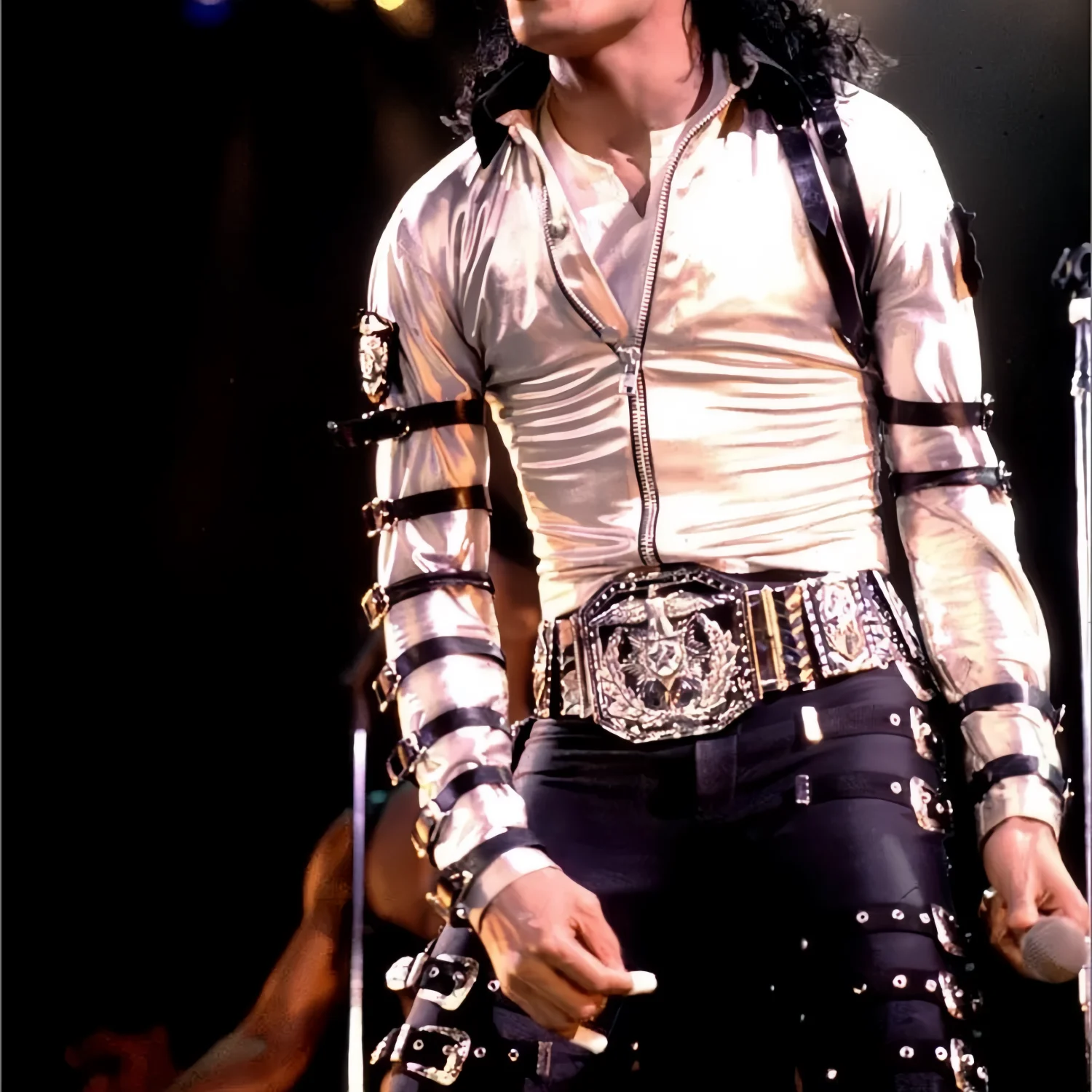 Jaqueta de Fantasia Michael Jackson: Jaqueta Prateada da Tour BAD