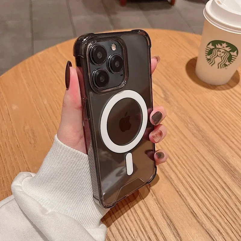 Magnetic Wireless Charger with Transparent Shockproof Case and Soft Bumper Cover