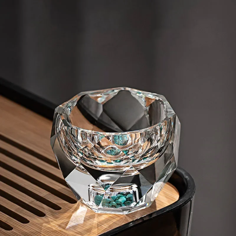 50ml Diamond Cutting Crystal Liquor Glasses for Whiskey Black Tea Double Bottom Glass Sake Soju Brandy Tea Cup