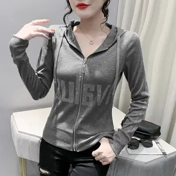 Felpa con cappuccio slim Cardigan con cerniera europea autunno e inverno Top da donna con design di nicchia a maniche lunghe 1