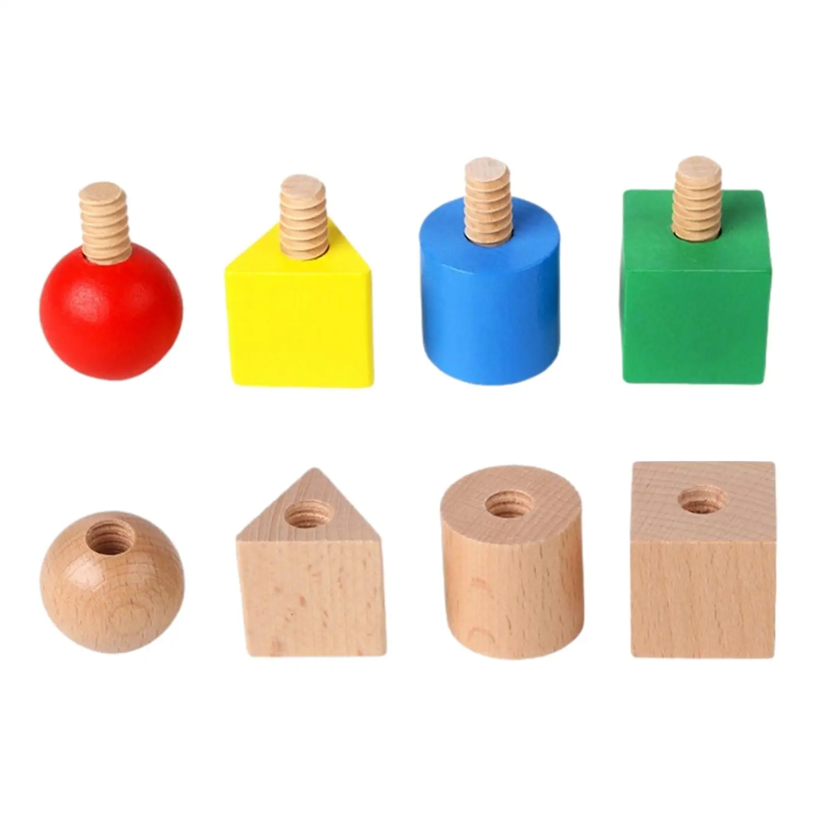 

8Pcs Wooden Nuts and Bolts Set Insert Blocks Screw for Kids Preschoolers