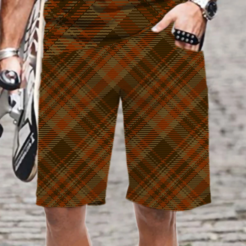 

Men's Casual Shorts Plaid Stripe Pattern Fashion 2022 Harajuku Mens Clothing Elastic Waist Quick Dry Men/Women Funny Oversized