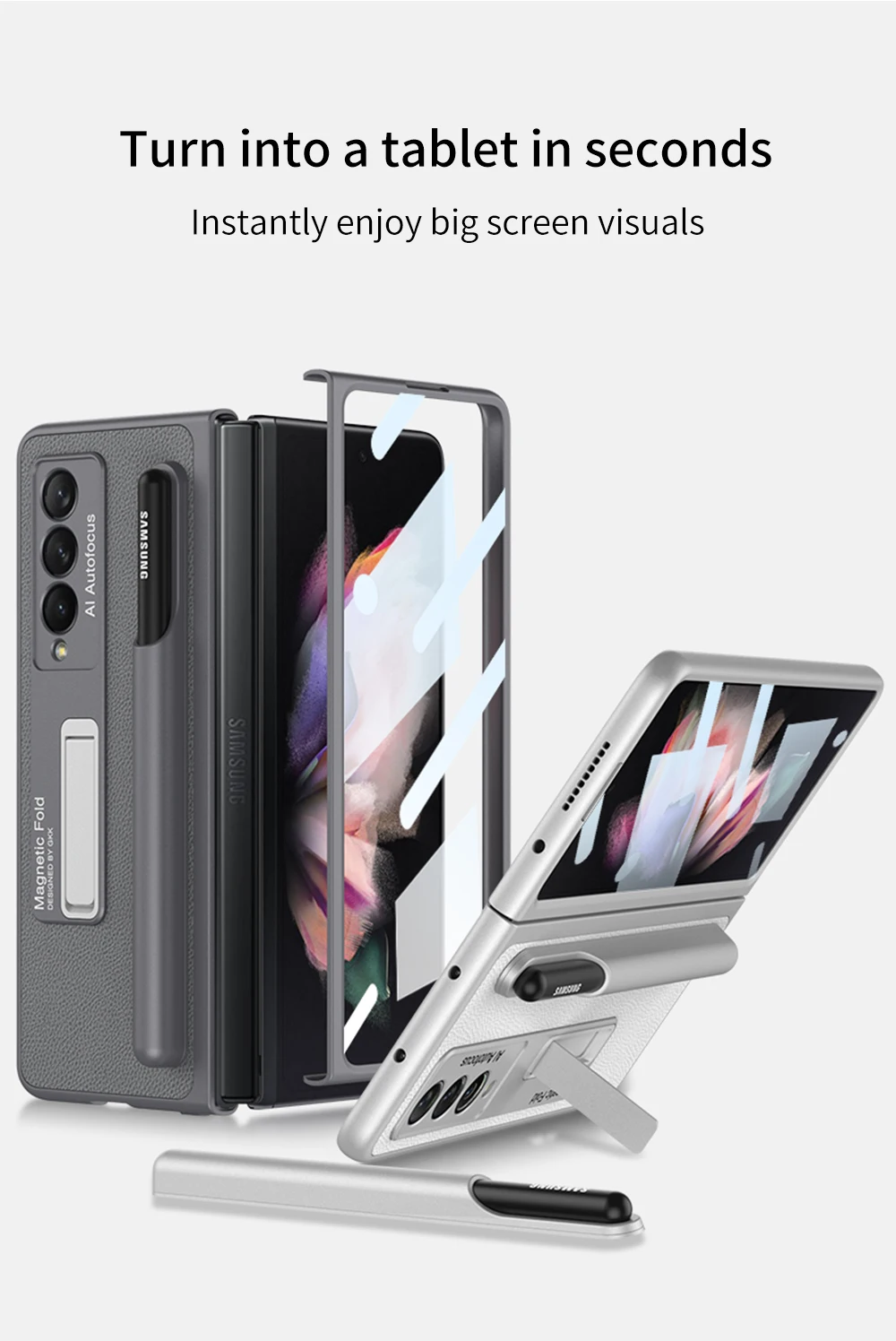 S Pen Holder Case for Samsung Galaxy Z Fold 3 5G With Magnetic Kickstand