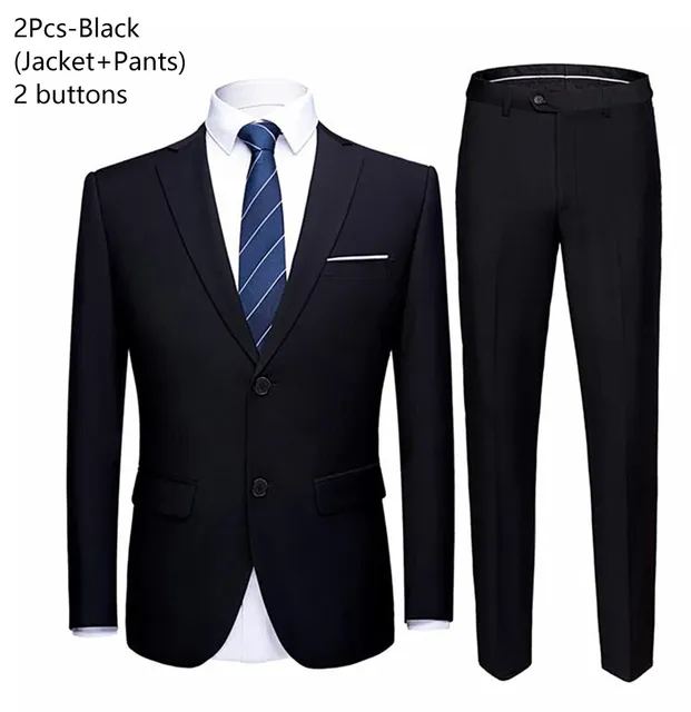 Wedding Suit For Men Set Elegant Blazers Formal 3 Pieces Full Jackets Vest Pants Classic Business Coats 2024 Free Shipping - Black 2pcs 2 button, 4XL (77-85KG)
