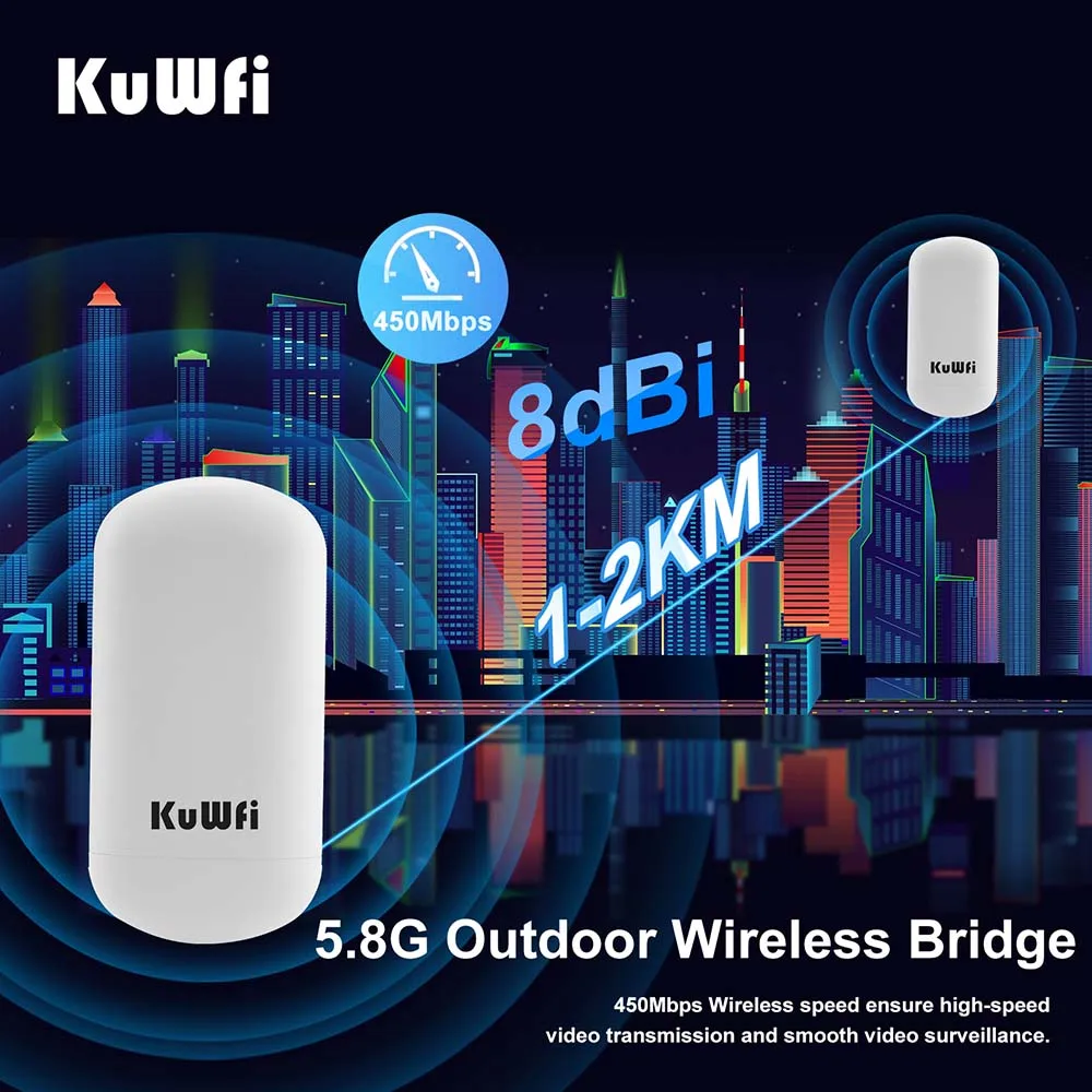 1-2km de acesso de longo alcance, Antena 8dbi, Adaptador 24V POE