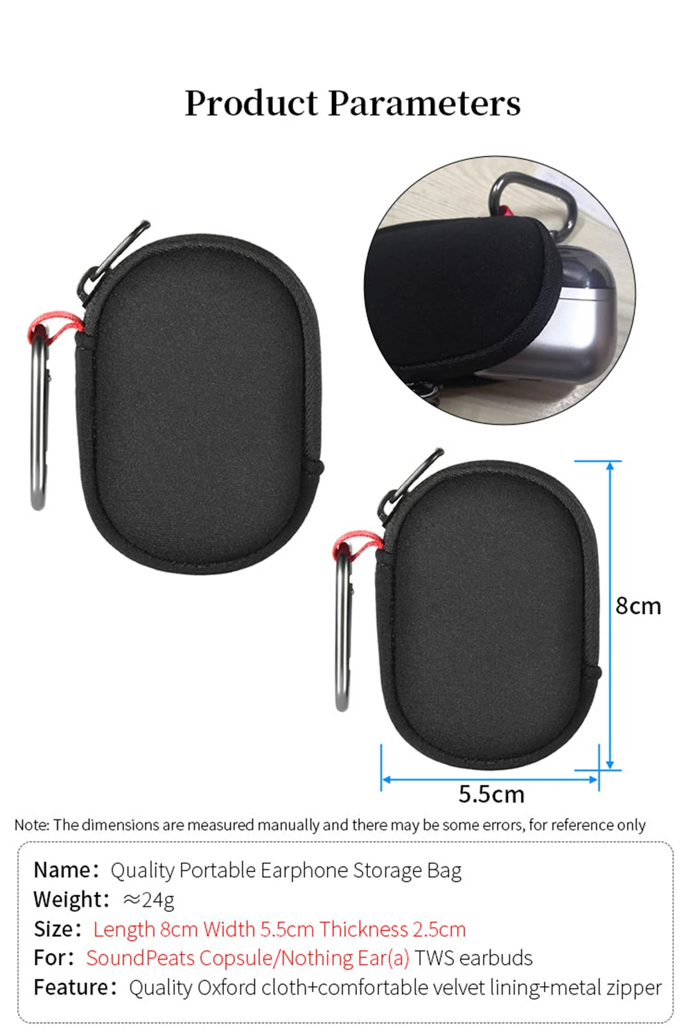 Portable Storage Bag for SoundPeats Capsule Nothing Ear(a) TWS Earbuds Box for Anbernic RG Nano games console Travel Carry Case
