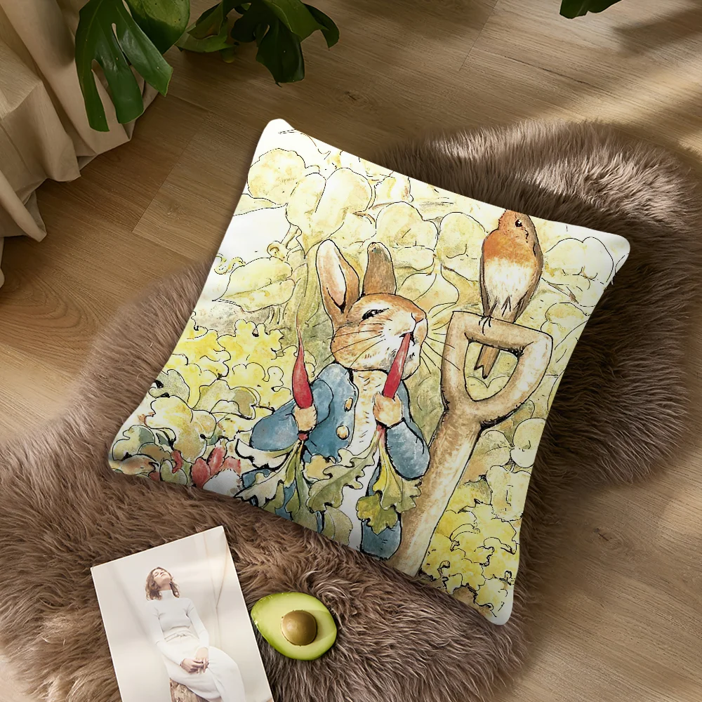 Cartoon P-Peter R-Rabbit Kissenbezug, Wohnzimmer-Akzent, Couch-Rückenstütze, quadratisch, für entspannte Nickerchen – Detail 5