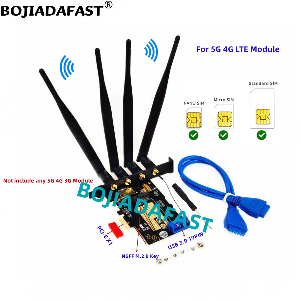 Cartão Adaptador sem Fio com Slot Dual Nano Sim Módulo Gsm Modem Pci-e 1x Pcie x1 para Ngff M.2 B-key 5g 4g Lte