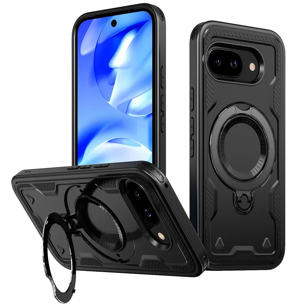 Rugged Military Armor Phone Case with Magnetic Ring and Rotating Bracket Cover