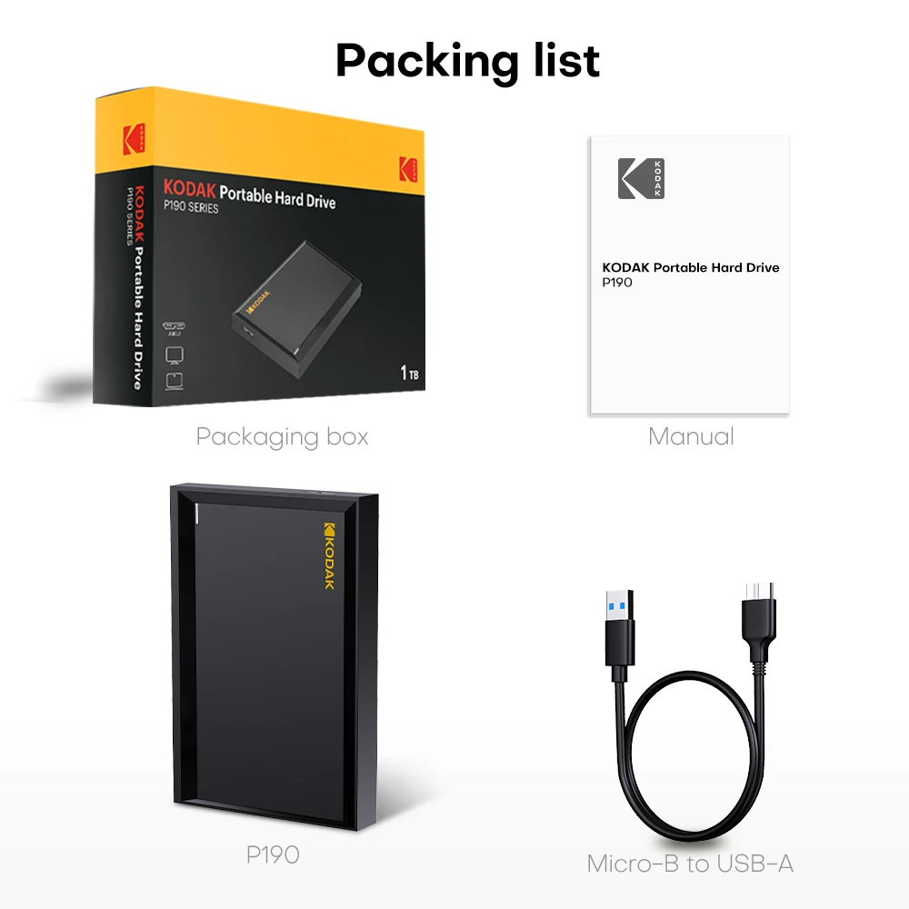 【新品未使用】KODAK Portable HDD P190 2TB KODAK, P190, Portable HDD mechanical mobile disk, 500GB/1Tb