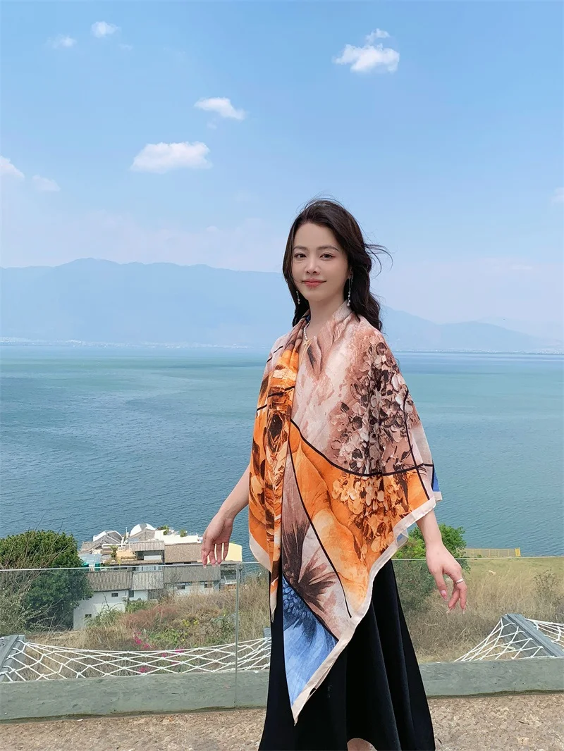 HEIßER 130x130 cm große Samt Textur Squar Reise Schal Strand Kleid Bikini Sarong Wrap Frauen Brasilianische Badeanzug baden Abdeckung-ups – Detail 6