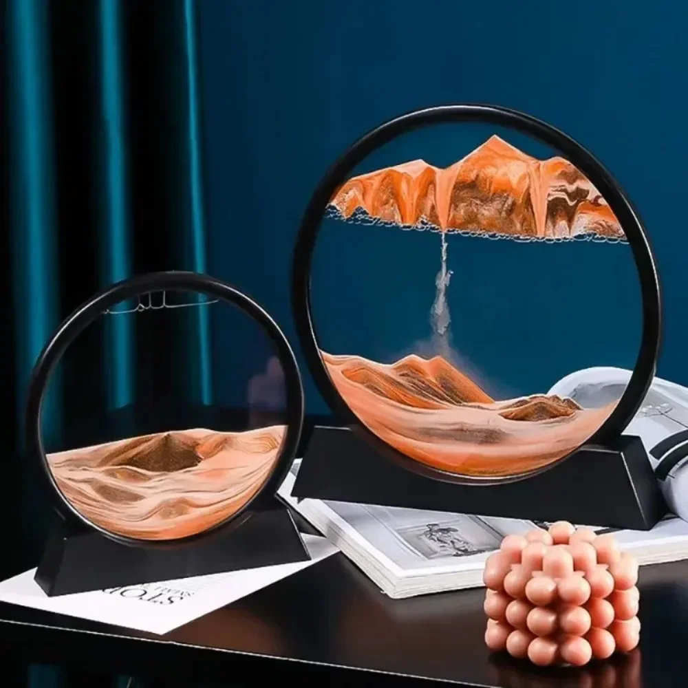 Sand Timer 3D Mobile Sand Painting Round Glass Deep Sea Sand Scene Hourglass Quicksand Crafts Office Home Decoration