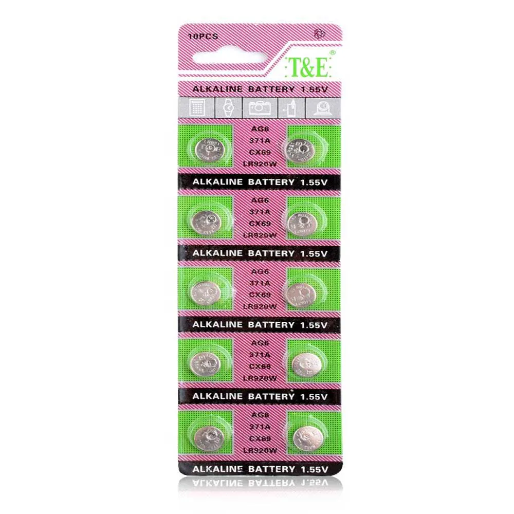 10 шт. = 1 карта AG6 40mAh AG 6 55 V Щелочная батарейка-кнопка 605 371 D371 SR69 SR920SW акция батарея