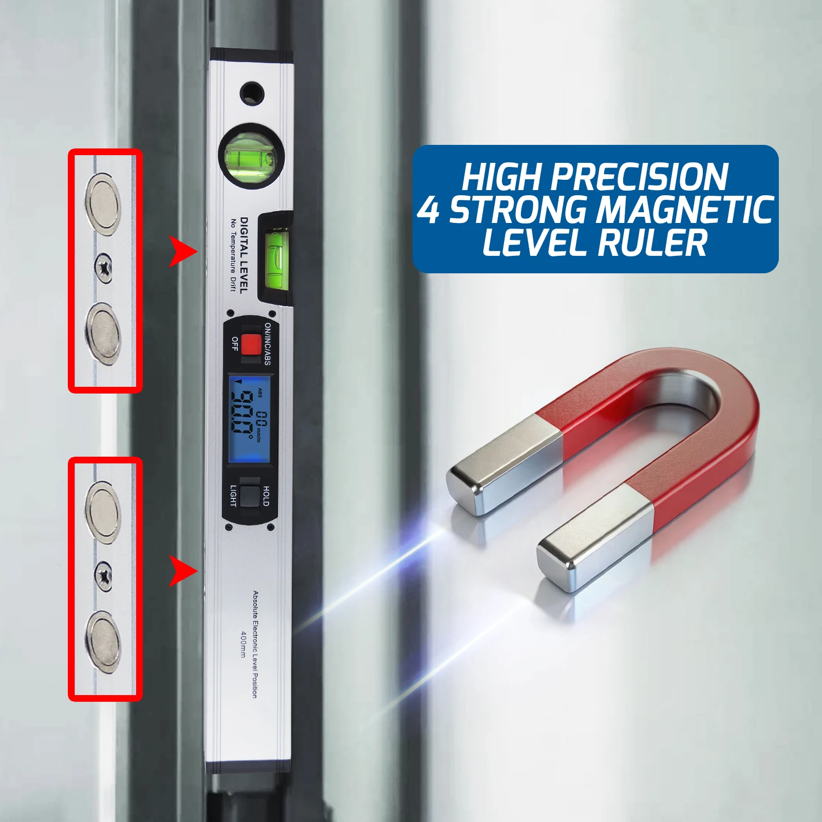 디지털 각도 게이지 360 °   자석이 있는 고정밀 수평계 및 목공용 4개의 강..