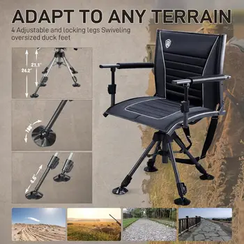 360° Silent Swivel Hunting Chair for Blinds, Adjustable Folding Hunting Seats for Outdoor Activities, Fishing, Support 300lbs, B 4