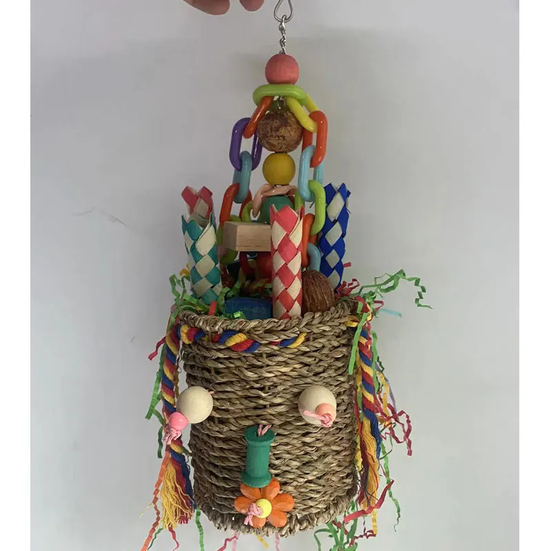 Large parrot toy Halloween shaped gnawing nut colored paper grass woven puzzle bird toy parrot toy bird toy