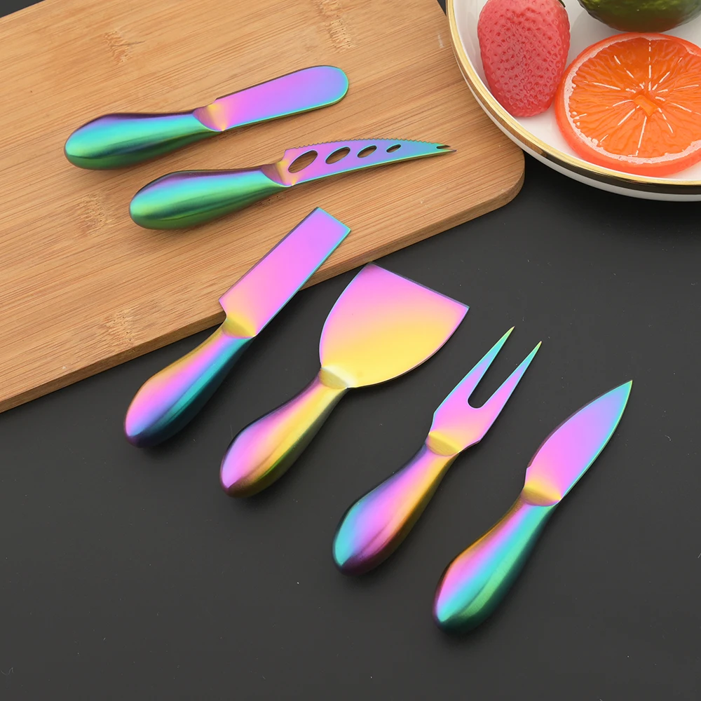 Rainbow Jam Spreader Cheese Utensils Stainless Steel Handle Cheese Knives Spread Cream Spatula Butter Knife Baking Tools