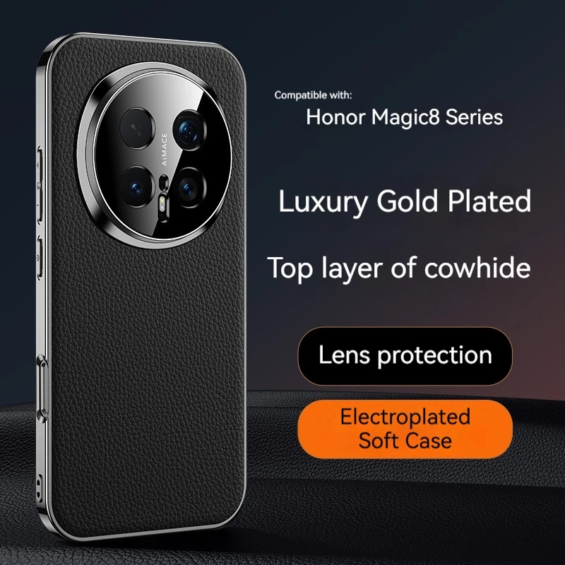Luxurious Leather Lychee Pattern Phone Case with Fully Wrapped Lens and Anti-Drop Protection