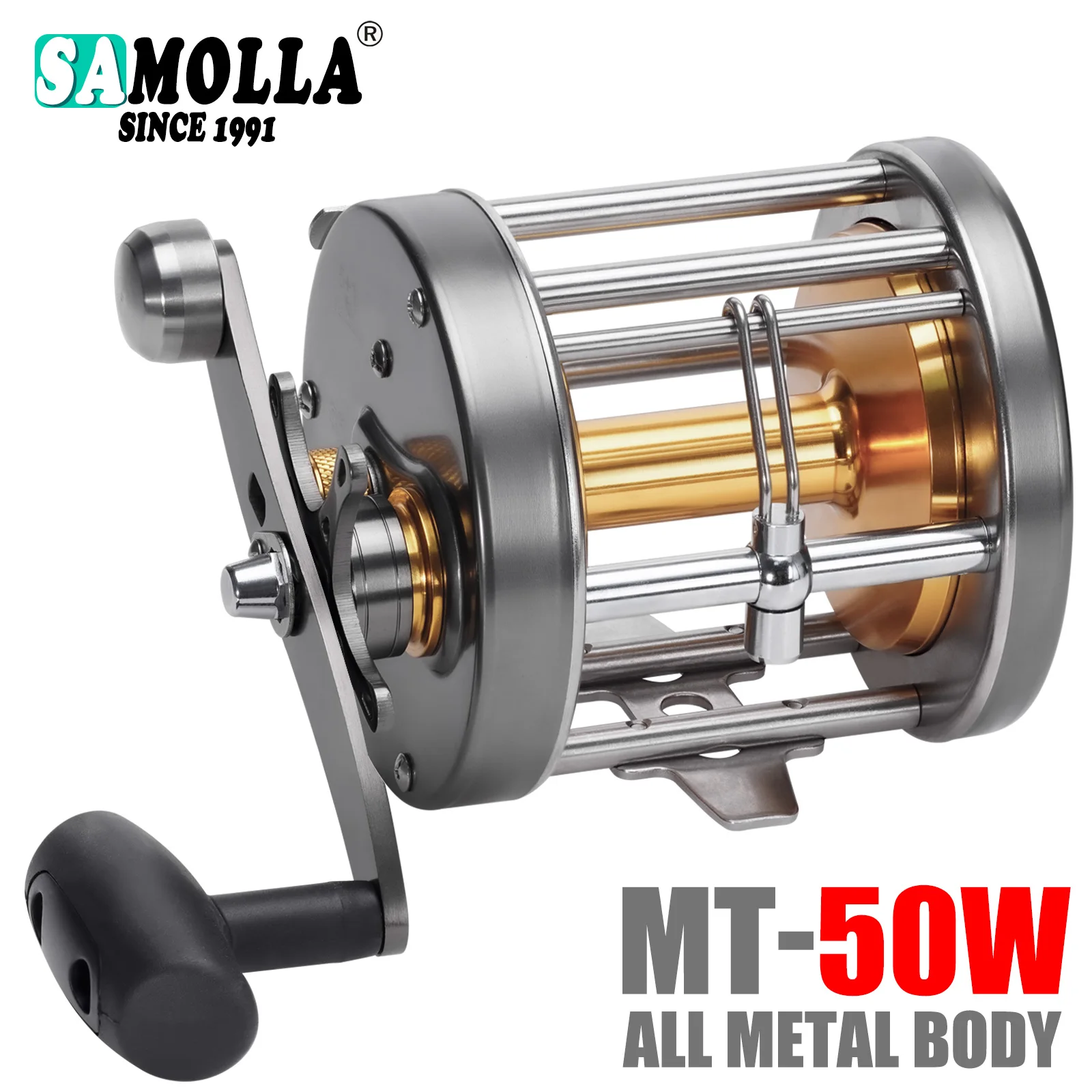 SAMOLLA Trolling Fishing Reel 50W Series Stainless Steel Main Body Aluminum Spool
