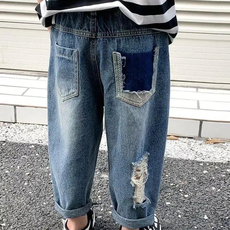 Boys' Jeans, Spring And Autumn, Children's Pants, Holes, Baby Spring Clothing, Korean Version, Trendy Spring Children's Clothing kids jeans 2020 spring autumn new baby girls cartoon holes jeans pants casual boys denim trousers children clothes 3 8 years