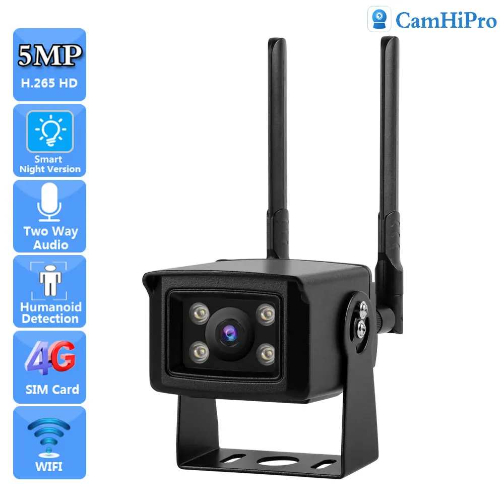 

HD 5MP 3G 4G SIM Card Wireless Security IP Camera Wifi Two Way Audio Color Night Vision SD TF Card Slot Human Detection IR 30M