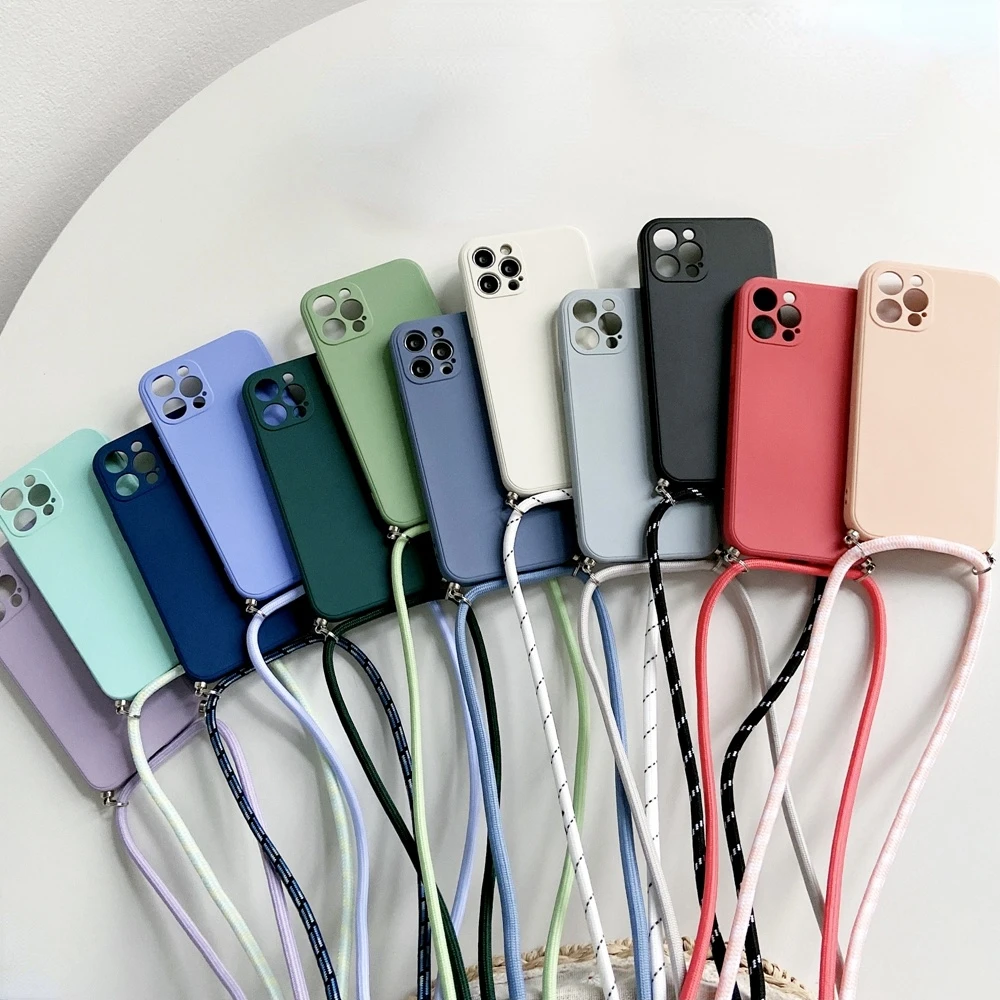 Sleek Crossbody Cord Phone Case with Necklace Strap and Lanyard - Liquid Silicone Cover