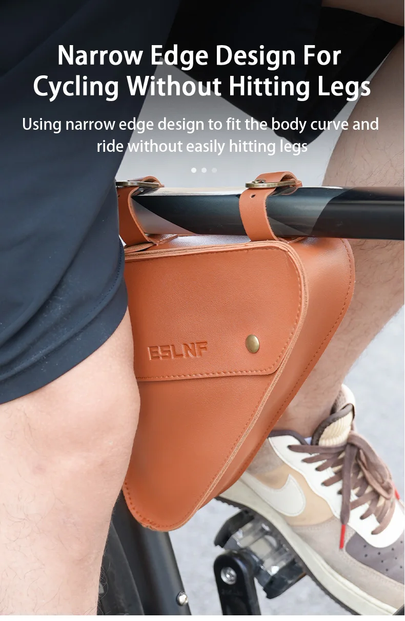 ESLNF Retro Dreieckstasche Fahrrad PU Leder Fahrrad Vorderrahmen Ultraleichter Schlauch Kleines Paket Reparatur Werkzeugtasche Fahrradzubehör – Detail 9