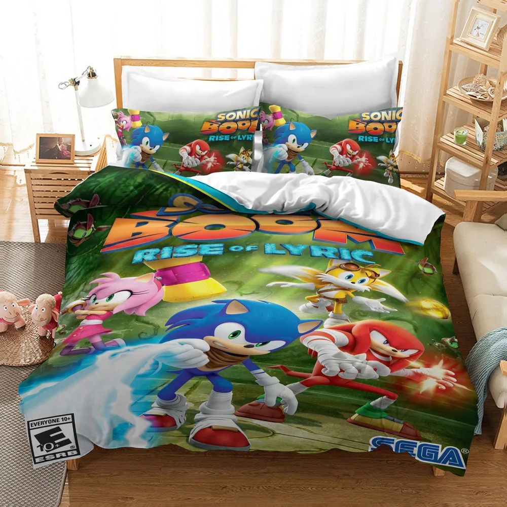 thumbnail image 1 of Funda de edredón de Sonic The Hedgehog con estampado de dibujos animados de anime, 100 % poliéster, tamaño doble, varios tamaños, regalo para niños, 1 of 5