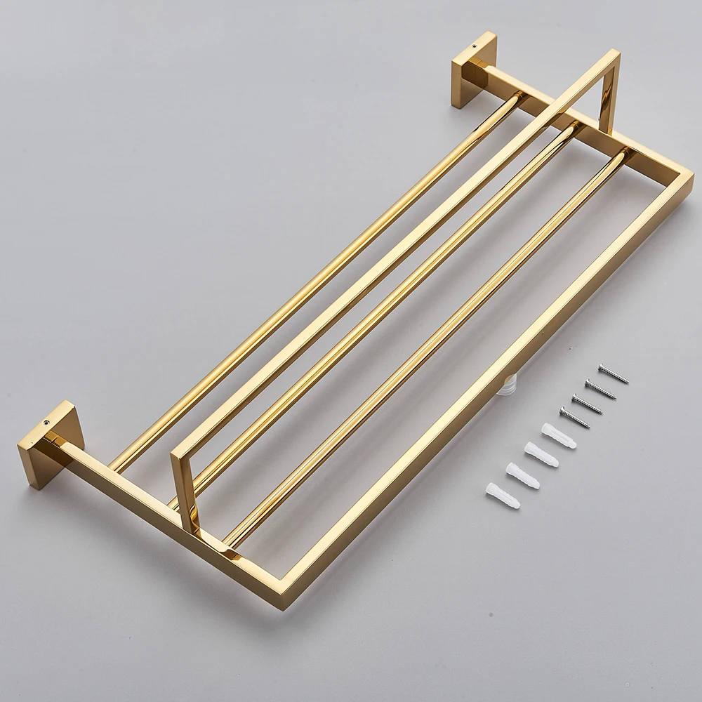 Toallero Doble Para Baño, 40 Cm, Barra Adhesiva De Pared Negra, Sin