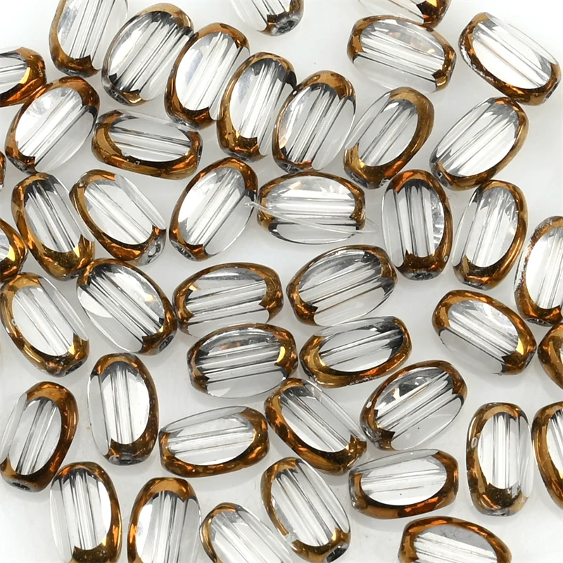 6mm Briolette Oval Glass Beads Plated Golden Color Crystal Loose Spacer Bead Diy Bracelet Necklace Beads Accessories