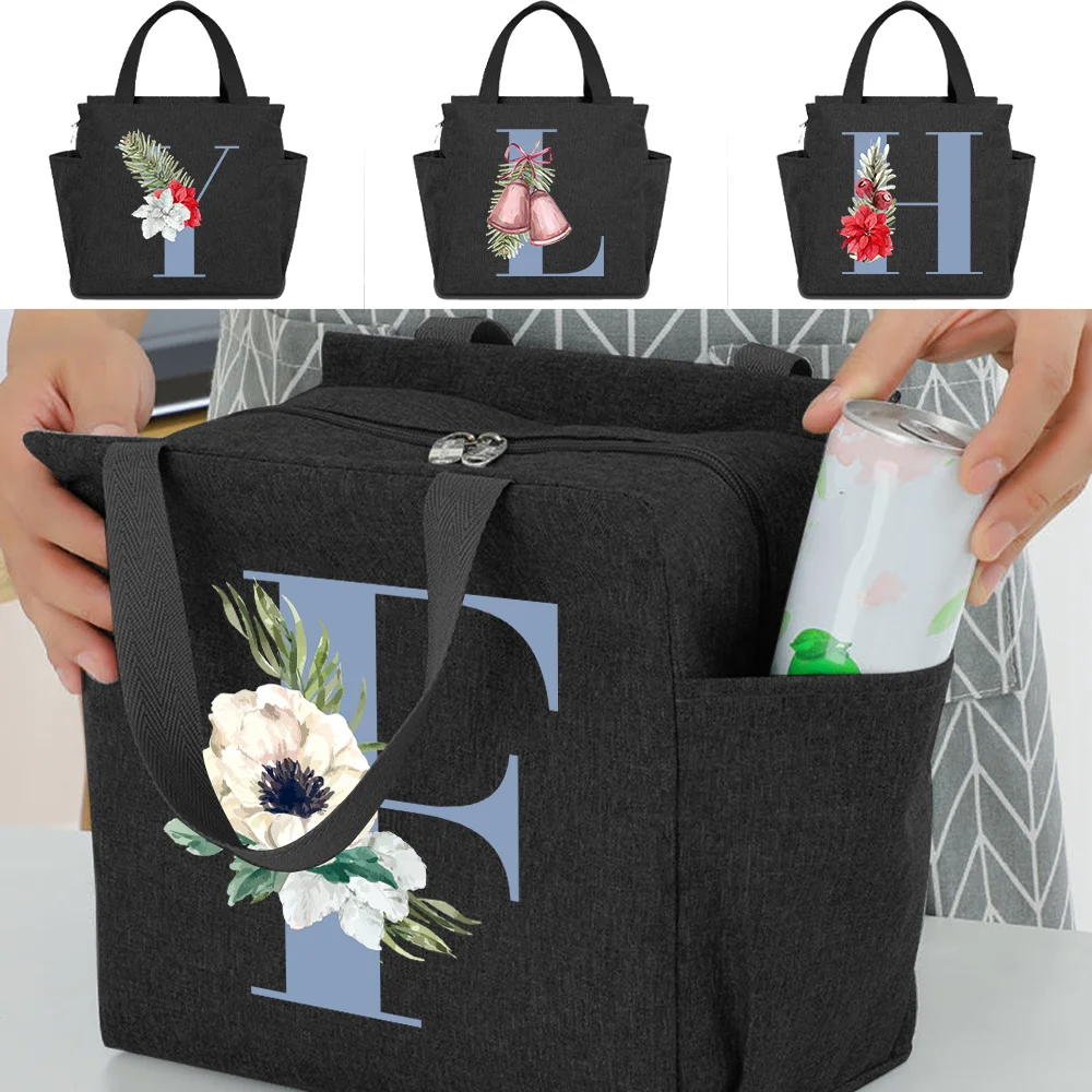 

Reusable Lunch Box Bag for Kids Insulated Tote Bags Blue Letter Printing Series Leakproof Waterproof Outdoor Picnic Hi-Q
