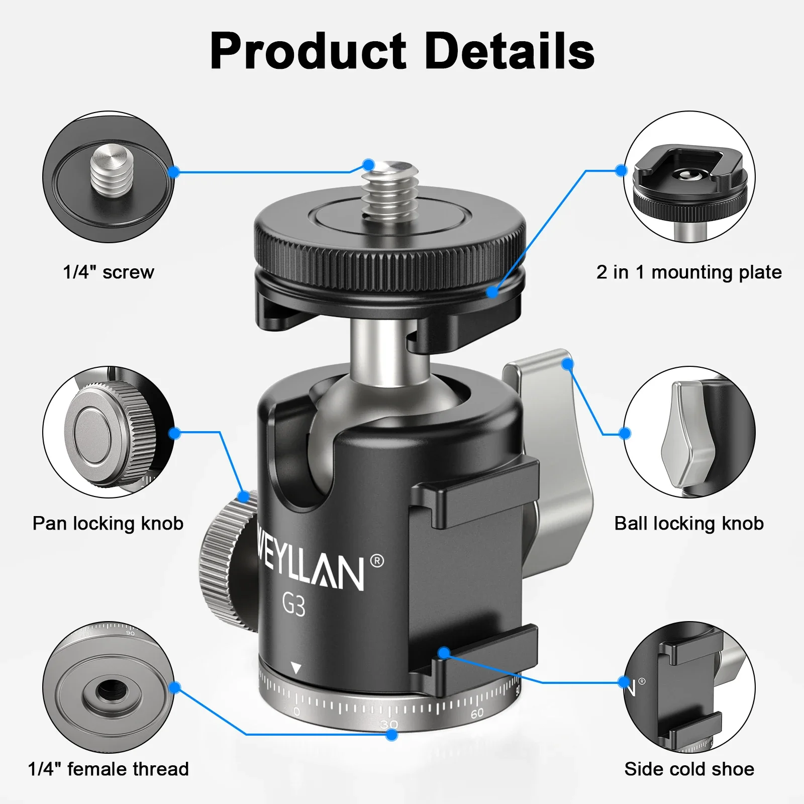 Camera Mini Ball Head 360 Swivel Head Tripod Ball Head Phone Stand Smaling Monop