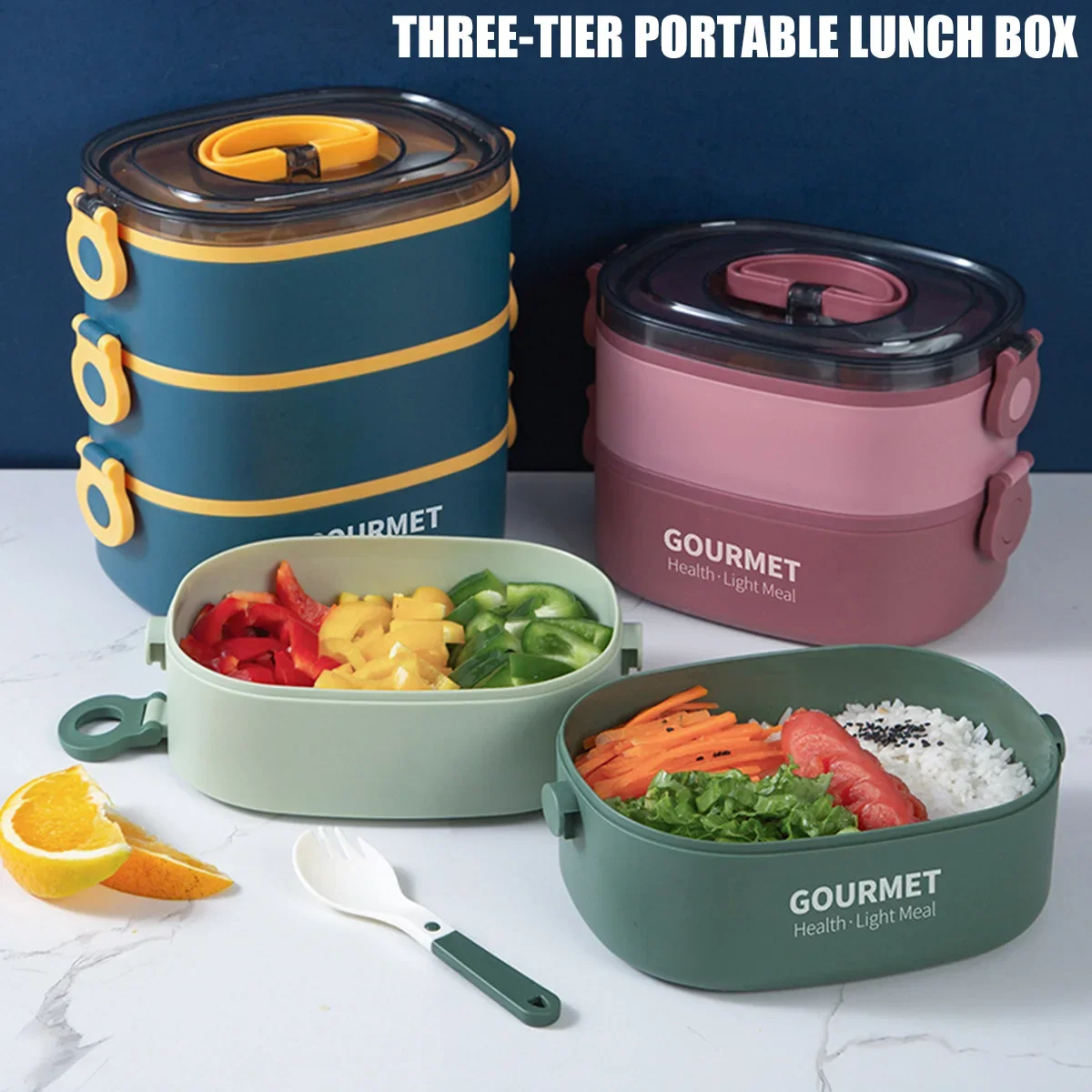 2000ML 3-Tier Lunch Box Stackable Bento Case Sealed Leak-proof Meal Box Microwave Safe Portable Students Workers Food Container
