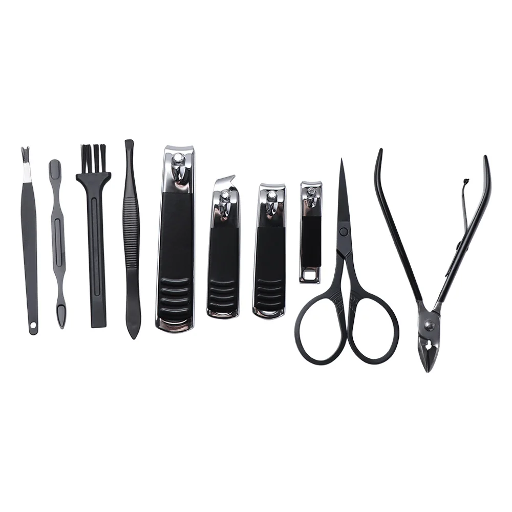 13/24개 미끄럼 방지 디자인 스테인리스 스틸 손톱깎이 세트 PU 케이스 포함 날카로운 날, 블랙 매니큐어 세트, 어린이용 손톱 다듬기 세트