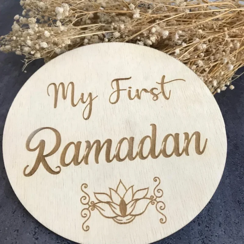 2pcs My First Ramadan Sign Eid Mubarak Gift New Baby Milestone Wood Eid Decoration Mubarak Props Newborn Muslim Ramadan Gift