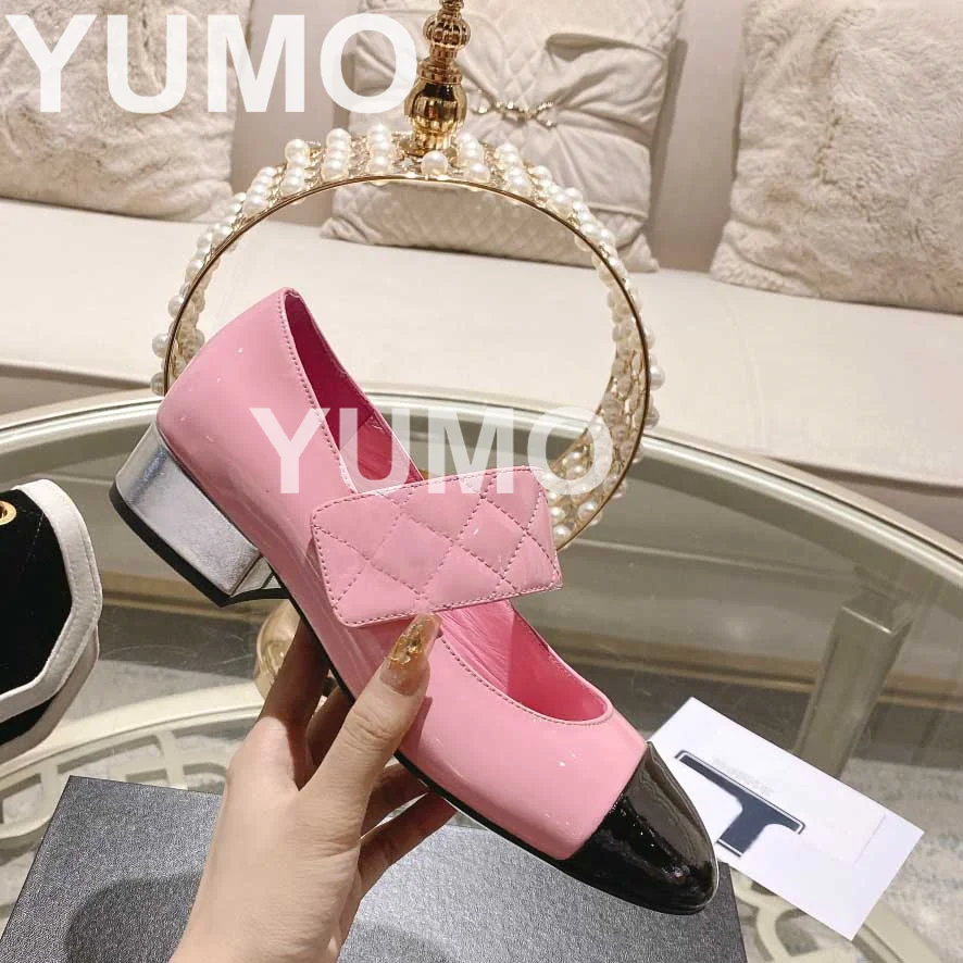 

2023 Women's Pumps Size 40 Round Toe Patent Leather Color Match Mary Jeans Shoes for Girls Shallow Runway Shoes High Quality